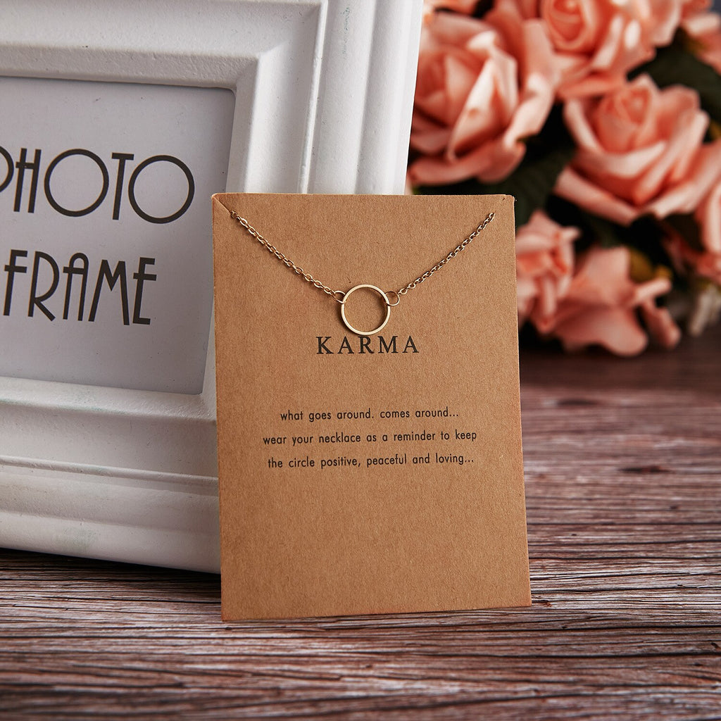 Simple Round Circle Pendant Necklace for Women Korea Necklaces with Karma Card Gold Silver Color Plated Jewelry Gifts