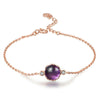 Simple Round Natural Amethyst 925 Silver CZ Bracelet