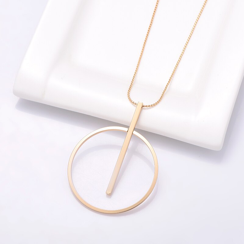 Simple Round Pendant Necklace Gold Silvery Long Sweater Chain Trendy Necklaces For Woman Vintage Jewelry Accessories