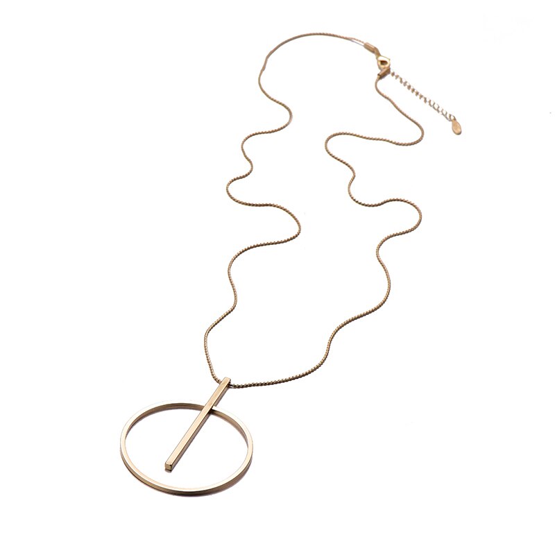 Simple Round Pendant Necklace Gold Silvery Long Sweater Chain Trendy Necklaces For Woman Vintage Jewelry Accessories