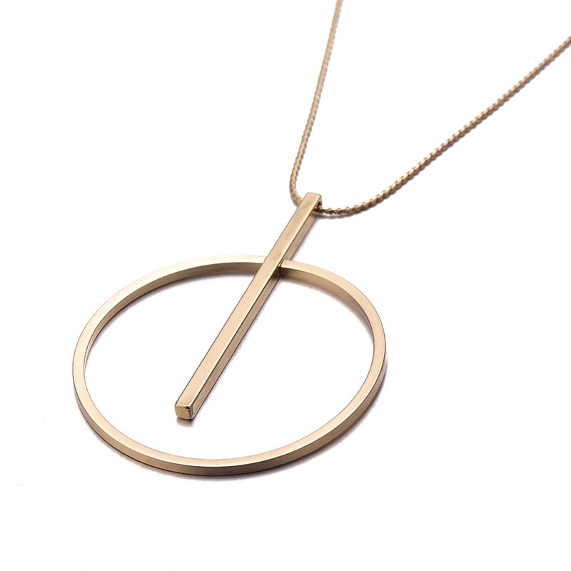 Simple Round Pendant Necklace Gold Silvery Long Sweater Chain Trendy Necklaces For Woman Vintage Jewelry Accessories