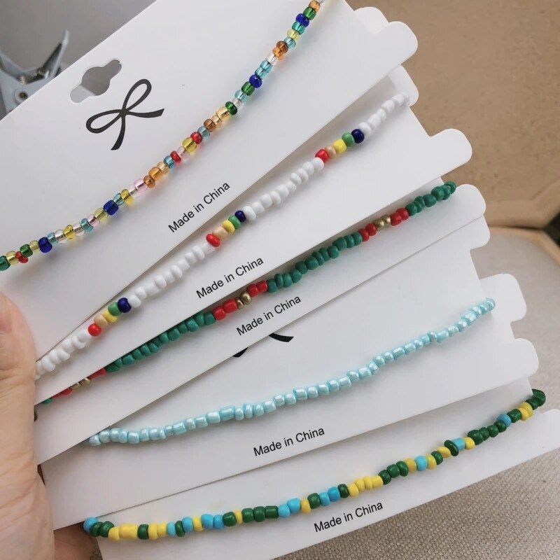 Simple Seed Beads Strand Necklace Women String Beaded Short Choker Bohemia rainbow Beads Necklace Chokers Chain Boho Jewelry Gif