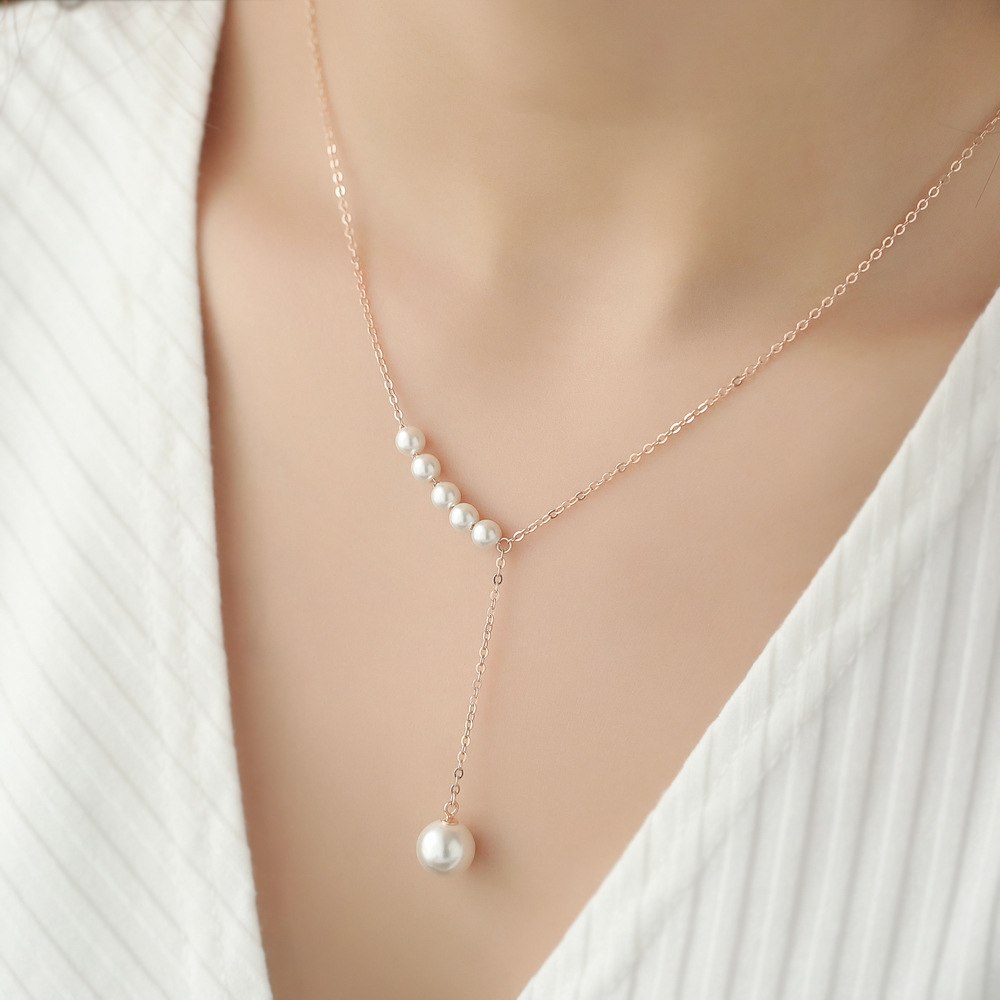 Simple Shell Pearl 925 Silver Dangling Necklace