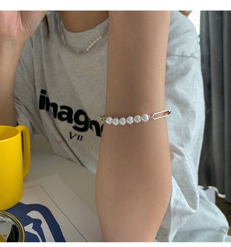 Simple Short Imitation Pearls Clavicle Chain Silver Color Necklace for Women Hip Hop 2021  Jewelry Girls Gift  Style