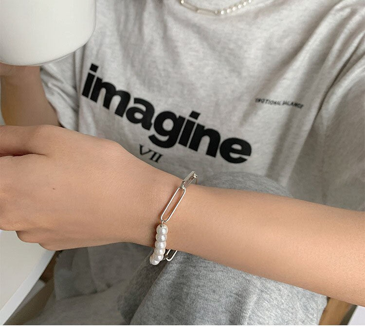 Simple Short Imitation Pearls Clavicle Chain Silver Color Necklace for Women Hip Hop 2021  Jewelry Girls Gift  Style