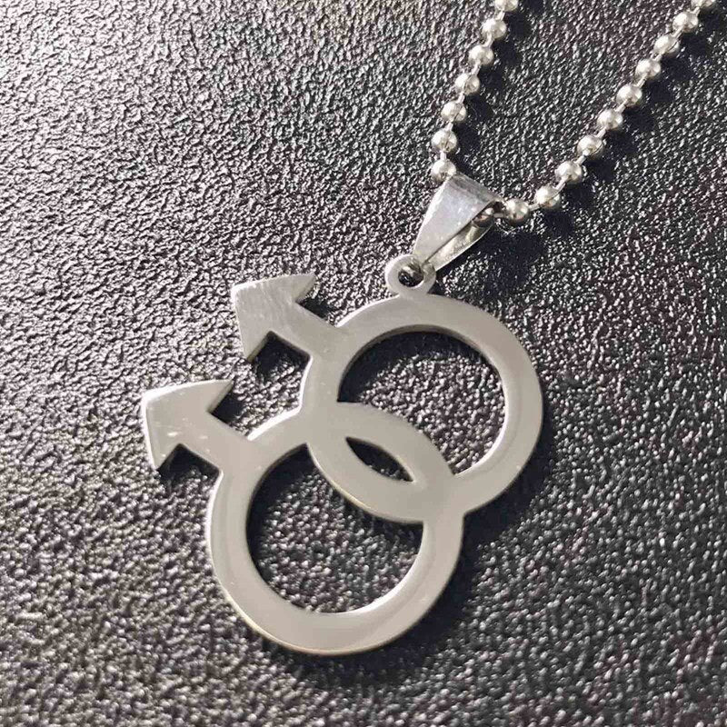 Simple Silver Color Man Logo Gay Pride Pendant Necklaces Lesbian LGBT Pride Beaded Chain Necklace Love Male Jewelry