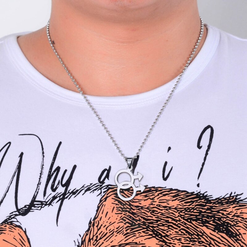 Simple Silver Color Man Logo Gay Pride Pendant Necklaces Lesbian LGBT Pride Beaded Chain Necklace Love Male Jewelry