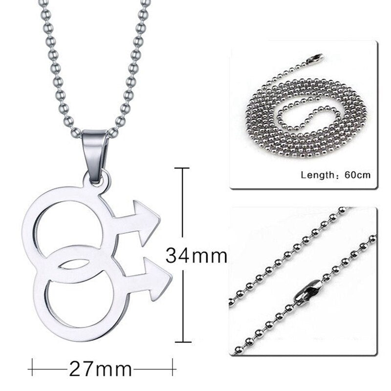 Simple Silver Color Man Logo Gay Pride Pendant Necklaces Lesbian LGBT Pride Beaded Chain Necklace Love Male Jewelry