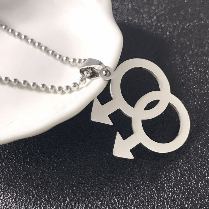Transgender Male Inside Female Symbol - Two Section Stainless Steel LGBT  Pendant w/ Chain Necklace Included! - Pride Shack