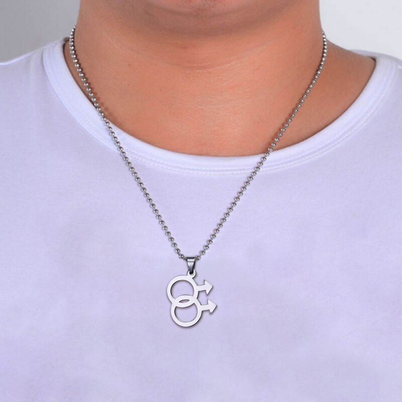Simple Silver Color Man Logo Gay Pride Pendant Necklaces Lesbian LGBT Pride Beaded Chain Necklace Love Male Jewelry