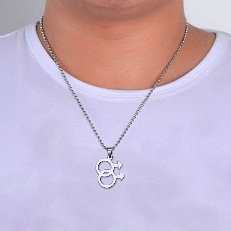 Simple Silver Color Man Logo Gay Pride Pendant Necklaces Lesbian LGBTQ Pride Beaded Chain Necklace Love Male Jewelry