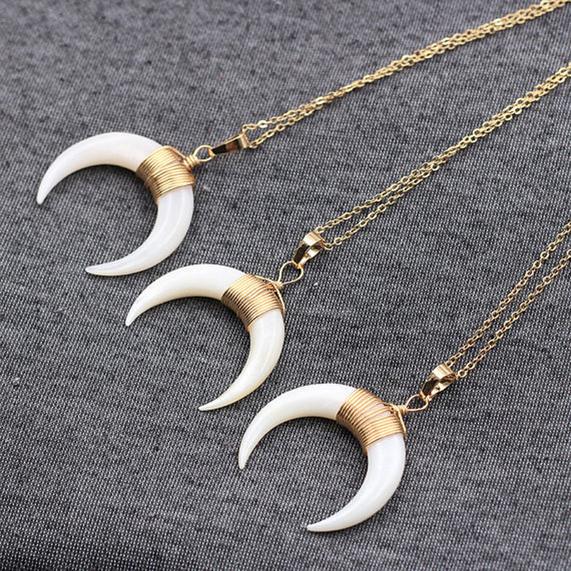 Simple Silver Gold Color Resin Horn/Crescent/Moon Choker Necklace for Women Statement Boho Necklace Jewelry colar kolye collier