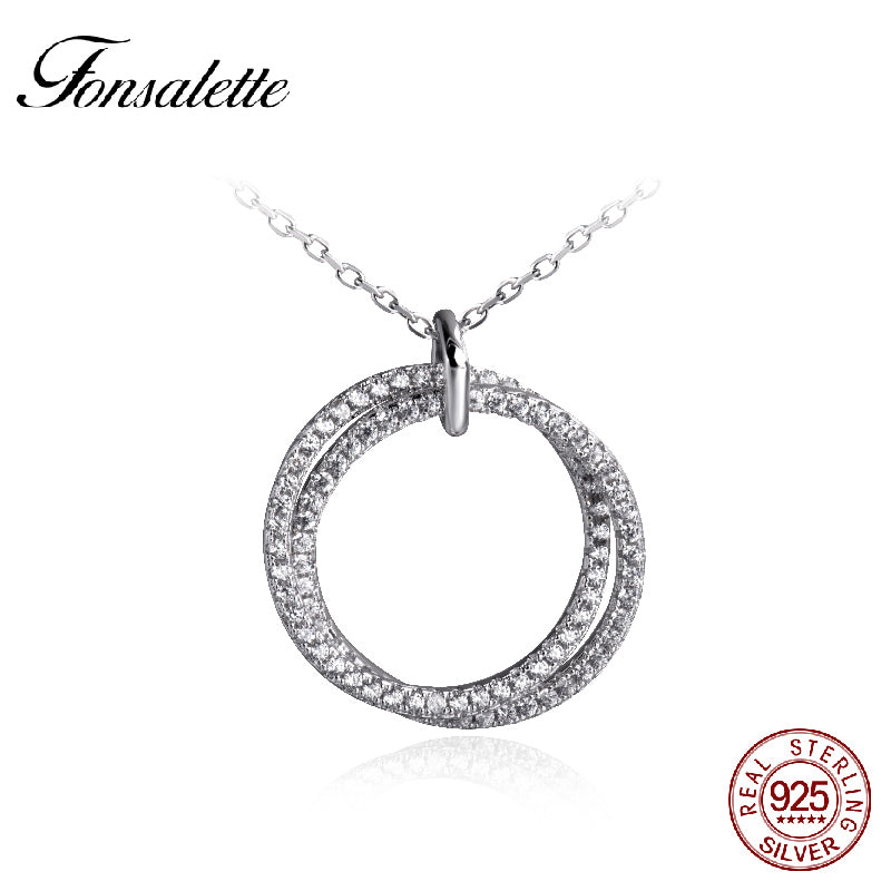 Simple Silver Hoop Infinity Pendant Double Circle Round Necklace for Girls Interlocking Necklace Mother's D gift ZK30