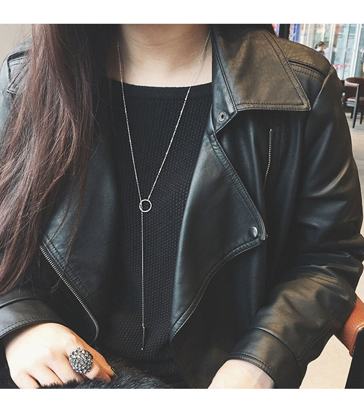 Simple Silver Rose Gold Long Necklace Women Jewelry Accessories Pendant Necklace X205