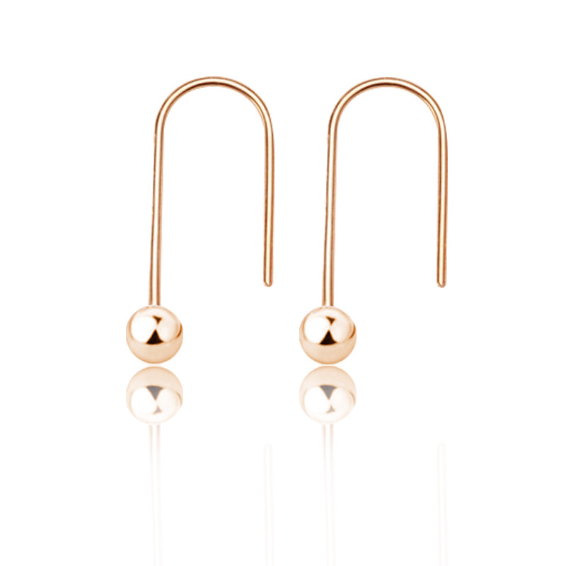 Simple Smooth Round Silver Ball White/Rose 925 Sterling Silver U Hook Earrings