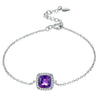 Simple Square Natural Amethyst 925 Silver CZ Bracelet