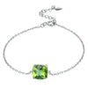 Simple Square Natural Peridot 925 Silver Bracelet