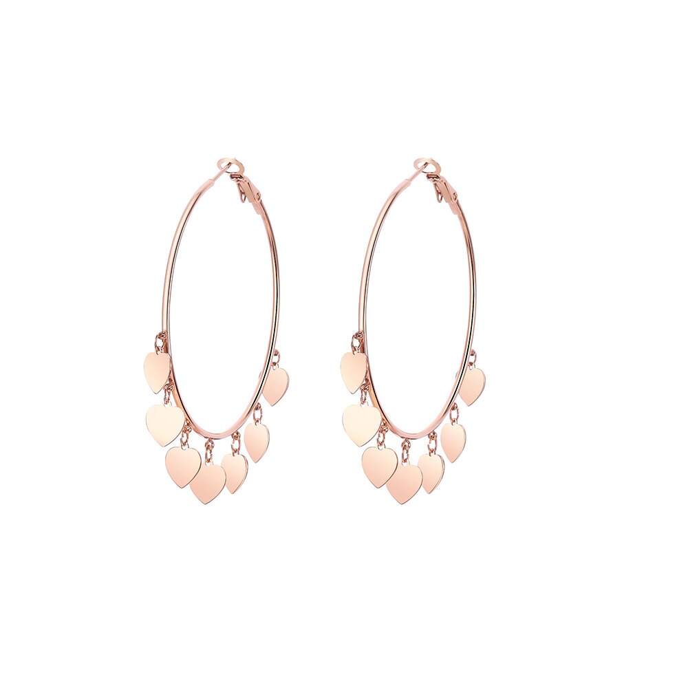Simple Stainless Steel Love Heart Hoop Earrings Gold Silver Color Big Circle Tassel Charm Earring For Women Girls Jewelry Mujer