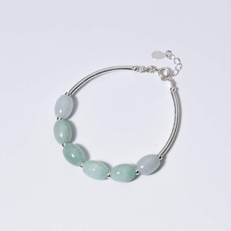 Simple Style Auspicious Olivary Emerald Beads Bracelet Natural Stone 925 Sterling Sliver Bracelet Fine Jewelry for Women Gift