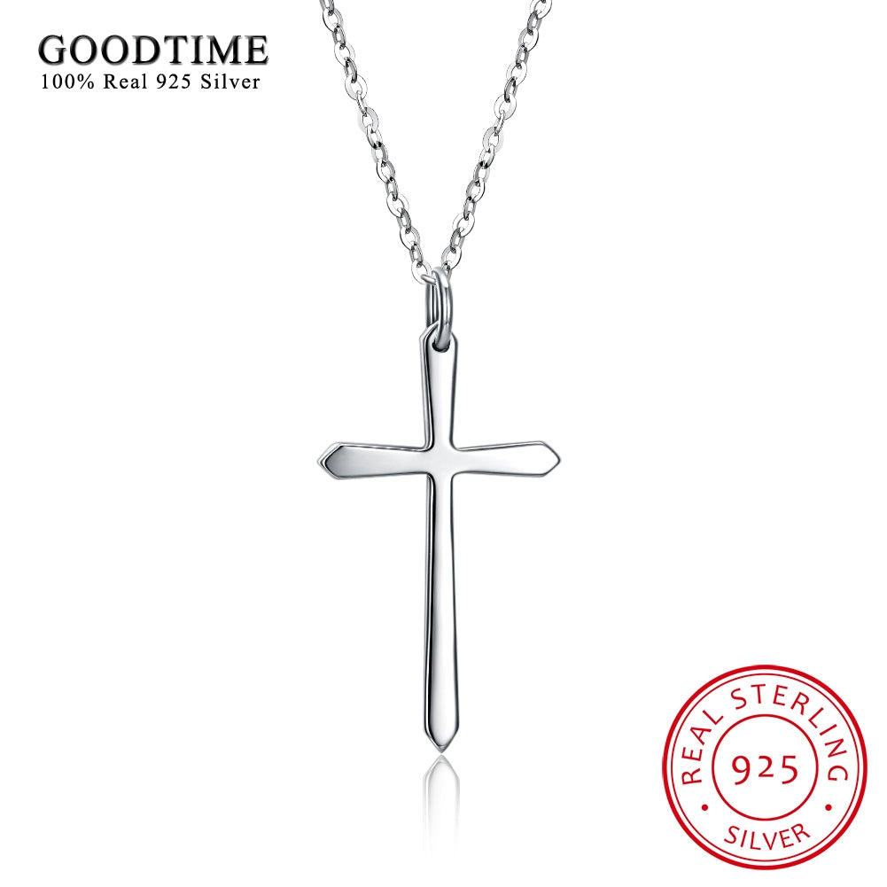 Simple Style Cross Pendant Necklaces Women Real Genuine 925 Sterling Silver Necklaces Men / Women Fine Jewelry Gifts N0055