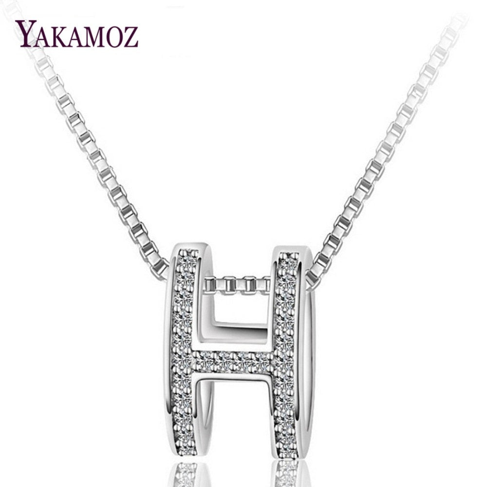 Simple Style Cubic Zirconia Letter H Necklaces & Pendants Silver Color Fashion Jewelry For Women Short Chain