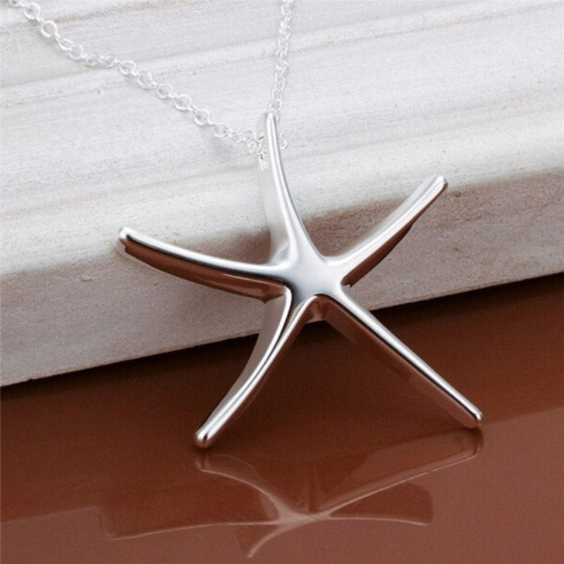 Simple Style Exquisite Cute Women Silver Plated Ocean Sea Life Jewelry Starfish Pendant Necklace Top Quality
