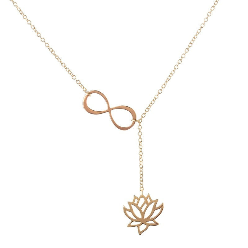 Simple Style Fashion Lotus Lariat Pendant Necklace for Women Lotus Flower Jewelry Necklaces Party Gifts Gold/Silver