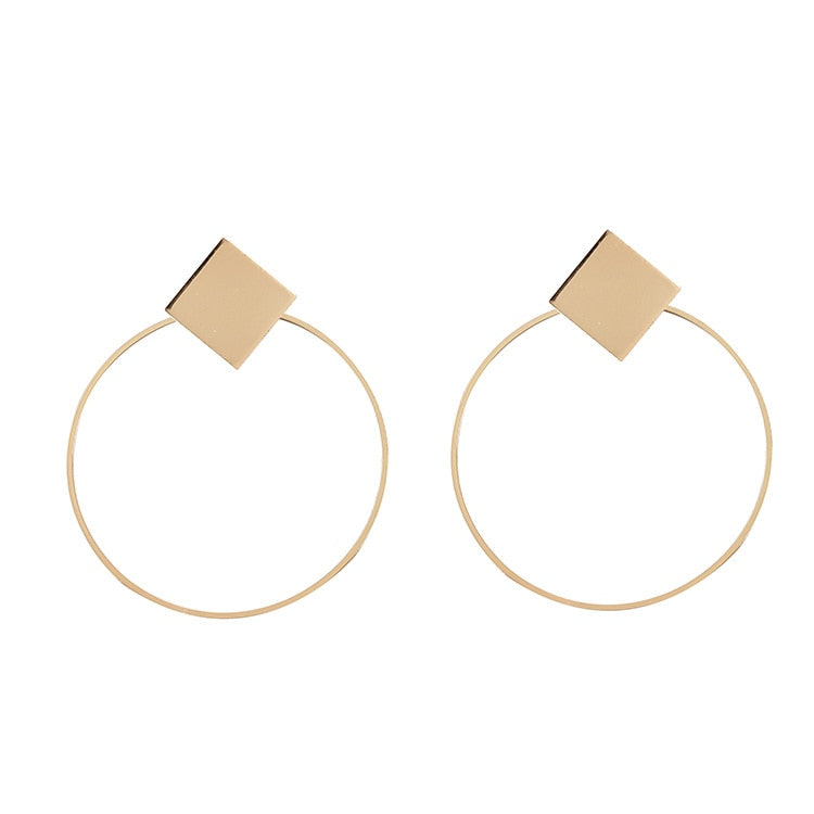 Simple Style Fashion Silver Gold Color Earrings for Women Square Round Geometric Hanging Earrings 2020 Female Jewelry