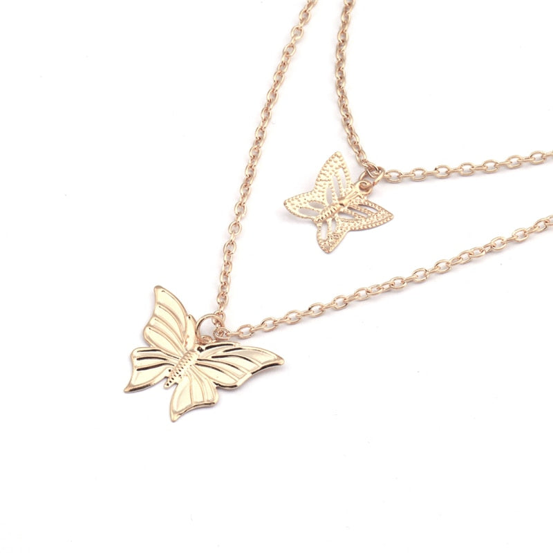 Simple Style Hollow Cute Animal Butterfly Clavicle Chain Jewelry for Women Long Pendants Necklaces 2 Color Charms Bijoux