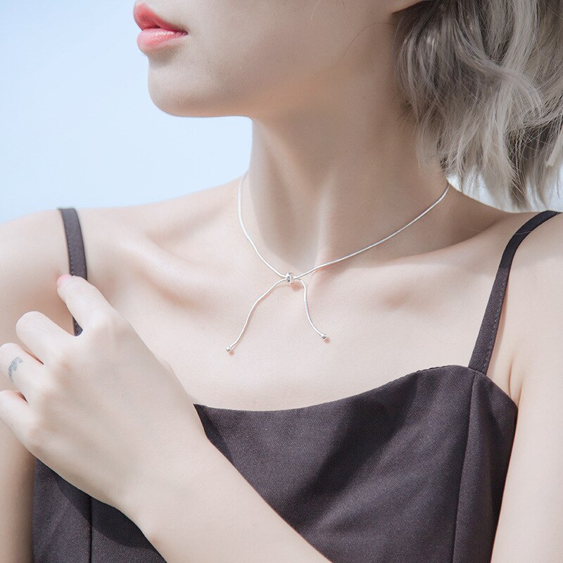 Simple Style Silver Color Adjustable Ball Necklace Bead Pendant Ladies Short Chain Necklaces For Gilr Jewelry