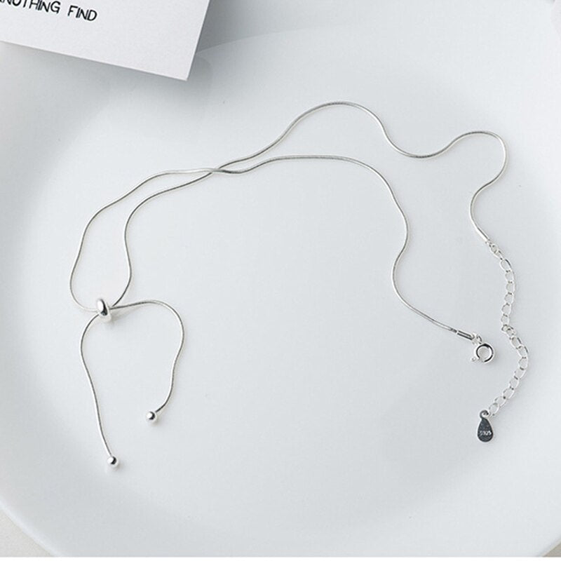 Simple Style Silver Color Adjustable Ball Necklace Bead Pendant Ladies Short Chain Necklaces For Gilr Jewelry