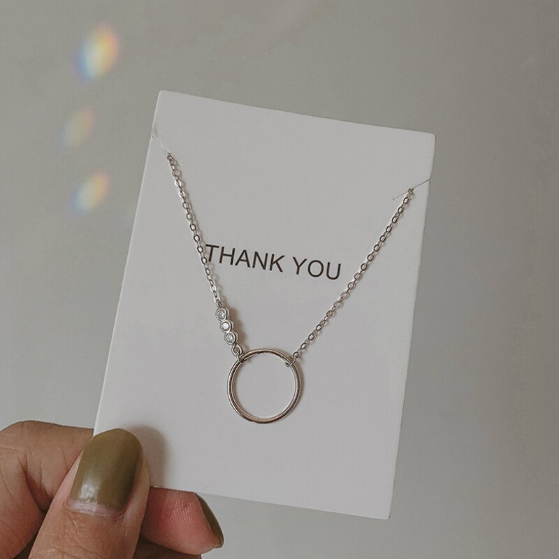 Simple Style Silver Color Circle Geometry Chain Necklace Designer Shiny Zircon Round Necklace For Girl Women Jewelry