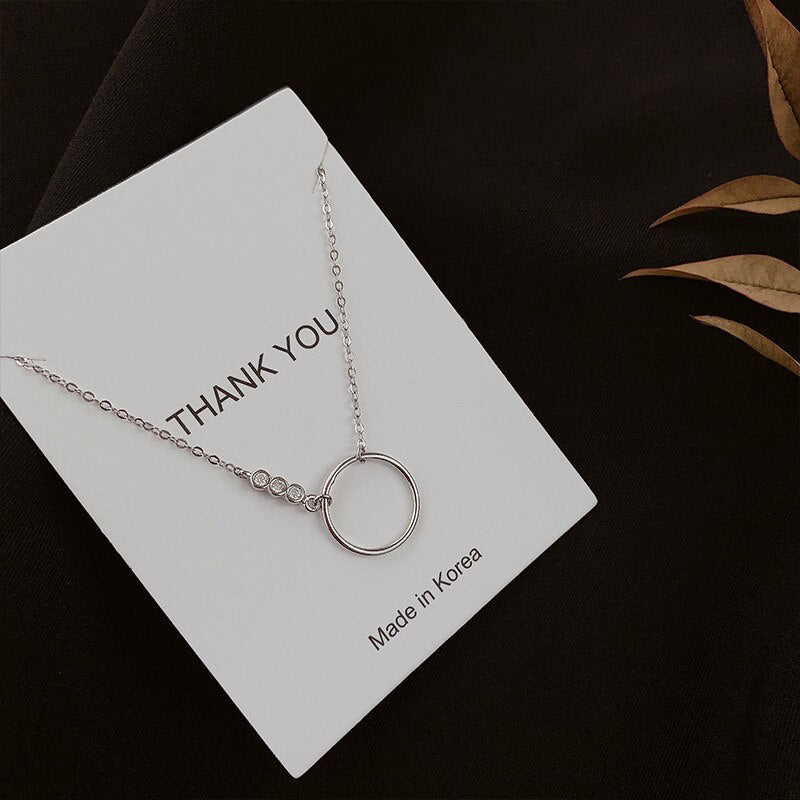 Simple Style Silver Color Circle Geometry Chain Necklace Designer Shiny Zircon Round Necklace For Girl Women Jewelry