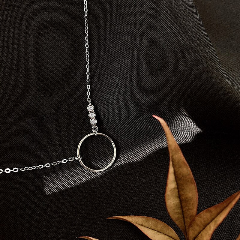 Simple Style Silver Color Circle Geometry Chain Necklace Designer Shiny Zircon Round Necklace For Girl Women Jewelry