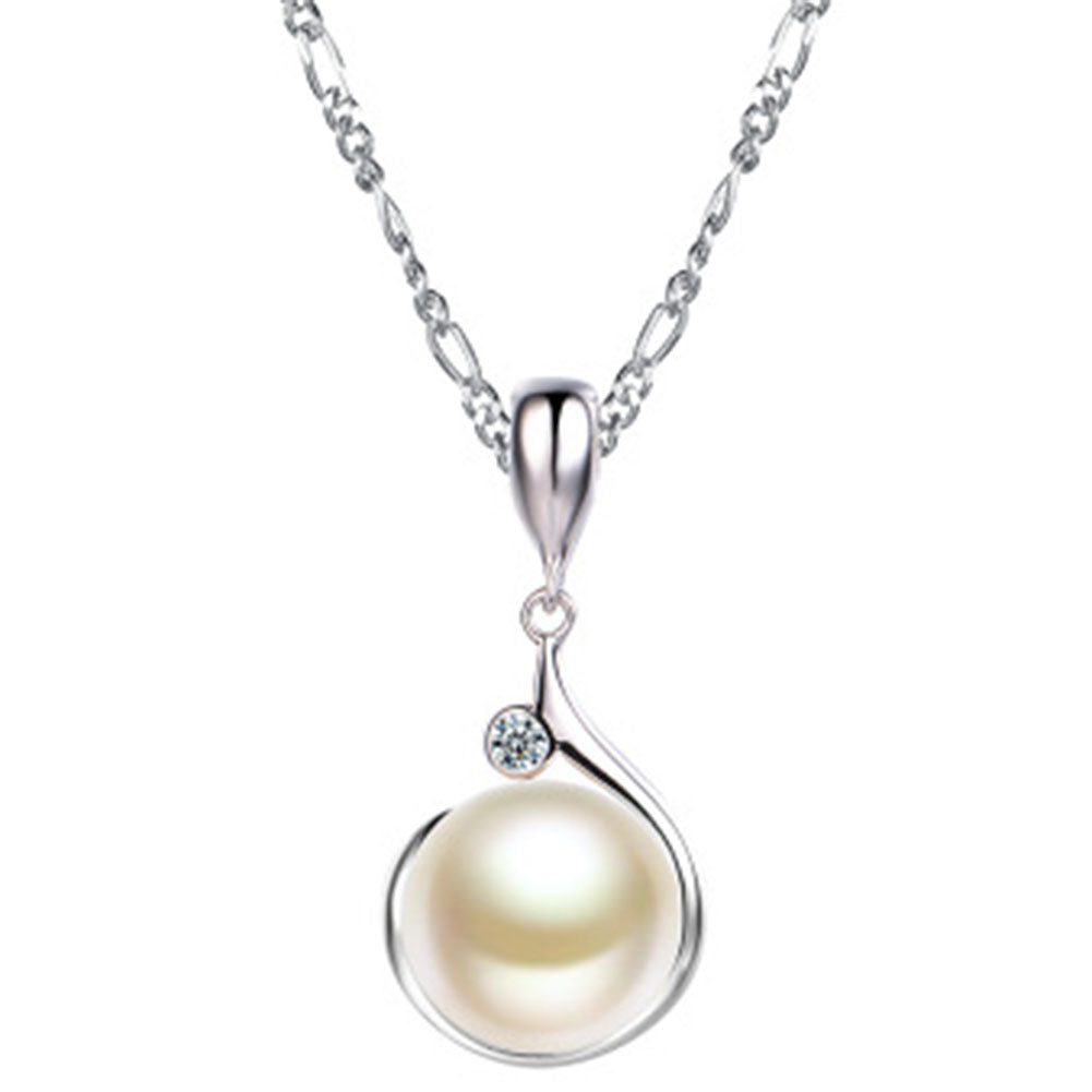 Simple Style Single Flat Round Imitation Pearl Water Droplets Pendant - Silver Jewelry Wedding Necklace can dropshiping