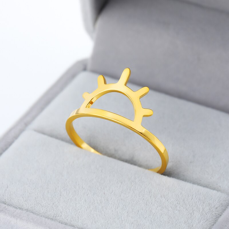 Simple Sun Ring Stainless Steel Jewelry Rose Gold Color Sunset Rings For Women Girls Anillo Hombre Friends Gifts