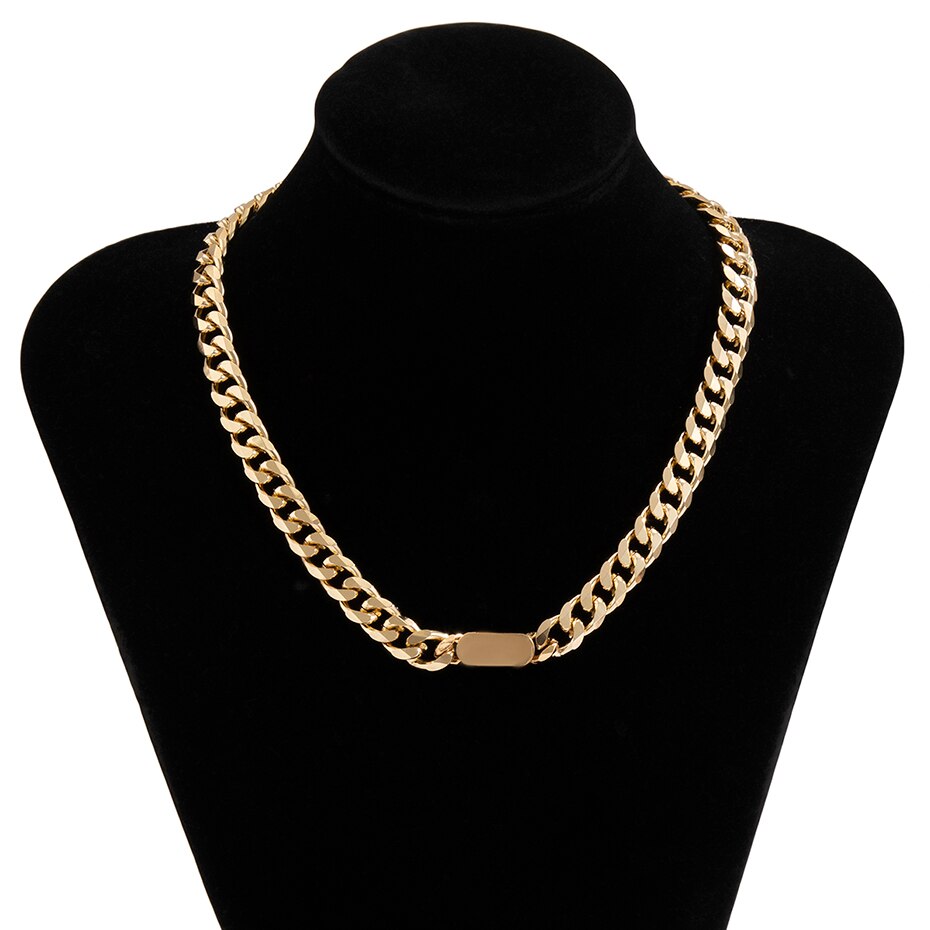 Simple Thick Cuban Link Chain Necklace for Women Hip Hop Minimalist Go
