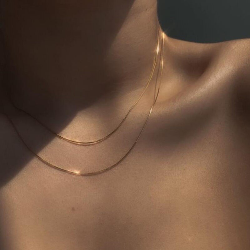 Simple Thin Snake Chain Golden Necklace For Women Niche Sexy Chain Choker Necklace Minimalist Jewelry Gifts