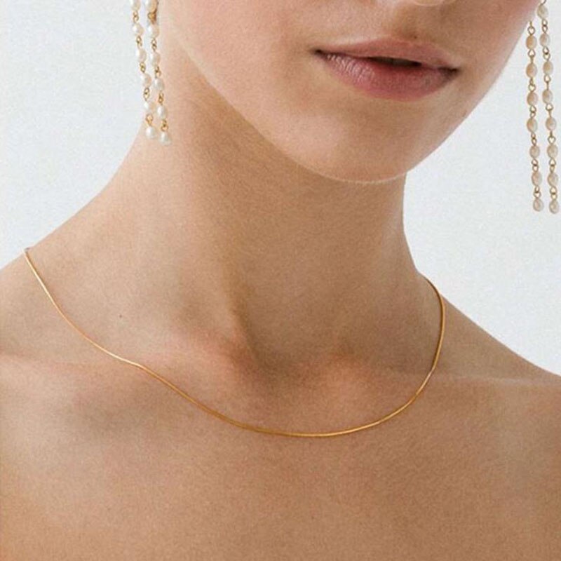 Simple Thin Snake Chain Golden Necklace For Women Niche Sexy Chain Choker Necklace Minimalist Jewelry Gifts
