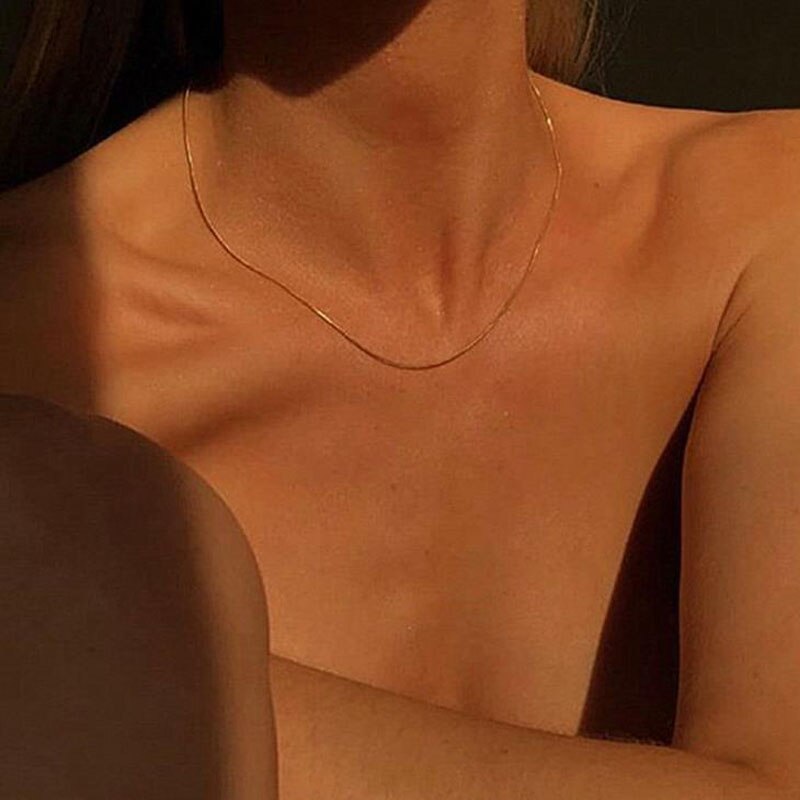Simple Thin Snake Chain Golden Necklace For Women Niche Sexy Chain Choker Necklace Minimalist Jewelry Gifts