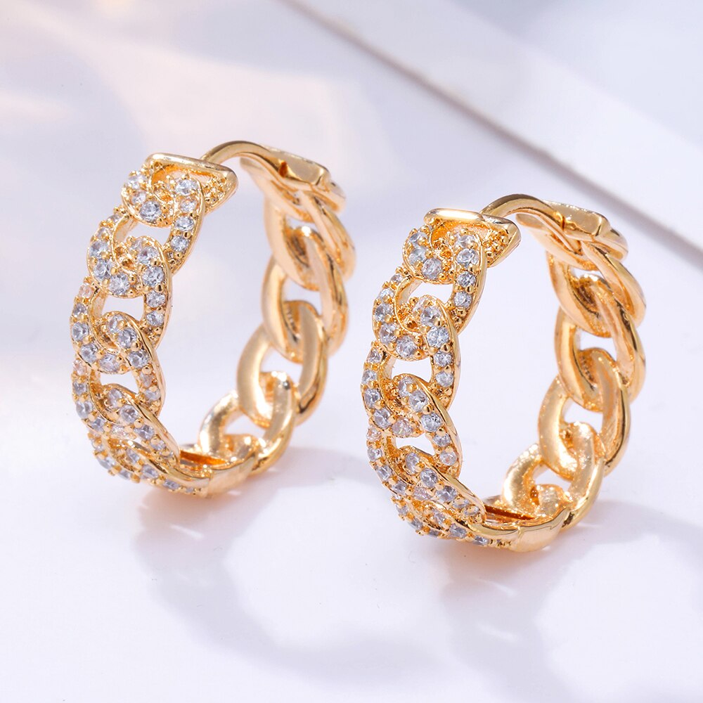 Simple Tiny Twist Chain Hoop Earrings For Woman French Gold Chic O Shaped Zircon Female Earring 2022 Jewelry Gift