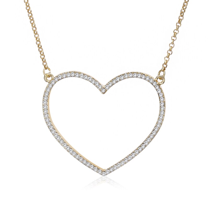 Simple Trendy Big Heart Pendant Necklace Women Gold Silvery Lovely Valentine Gift Statement Necklaces Crystal Jewelry