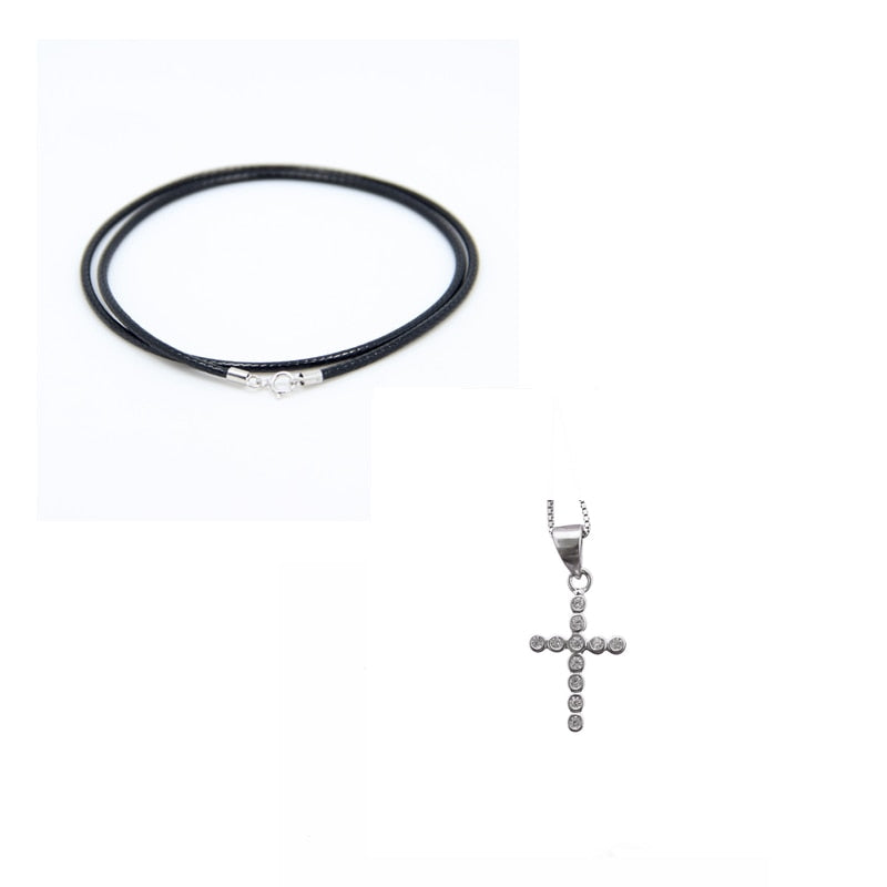 Simple Zircon Cross Necklace Women 925 Sterling Silver Necklace Fine Jewelry Round Accessories Necklace Pendant dorapang