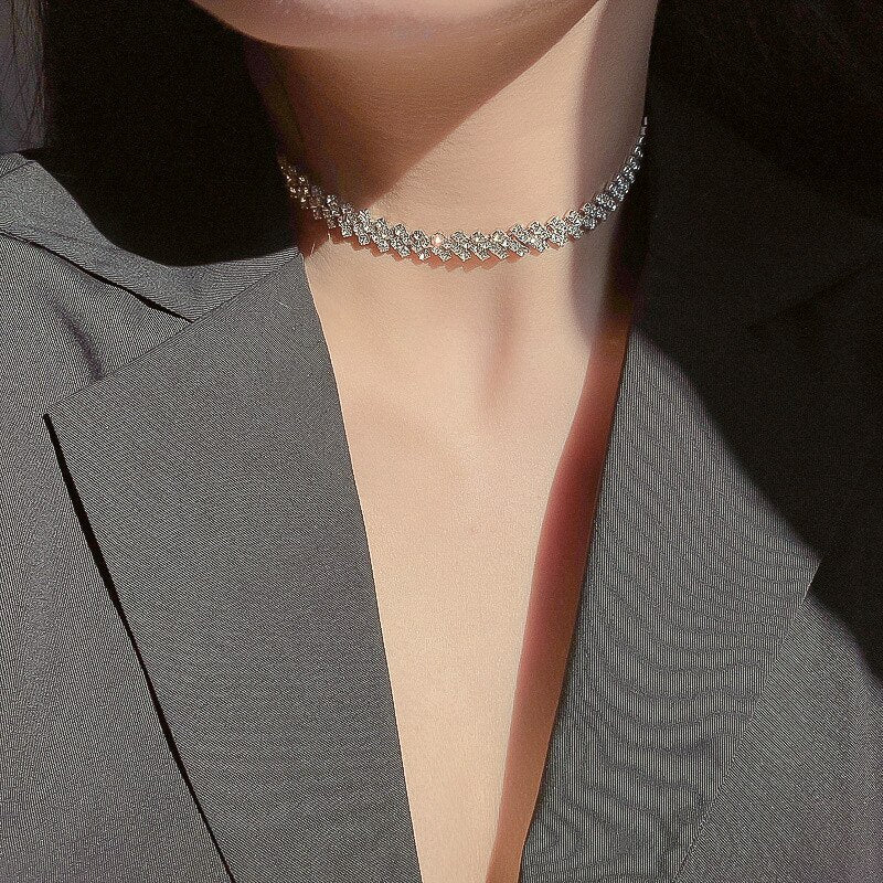Simple full diamond necklace choker collar Japanese and Korean personality clavicle chain trend item necklace