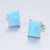 Simple rectangle Stud Earrings Blue Opal 925 Silver Earrings for Women 3 Color Classic Fashion Jewelry Style Gift