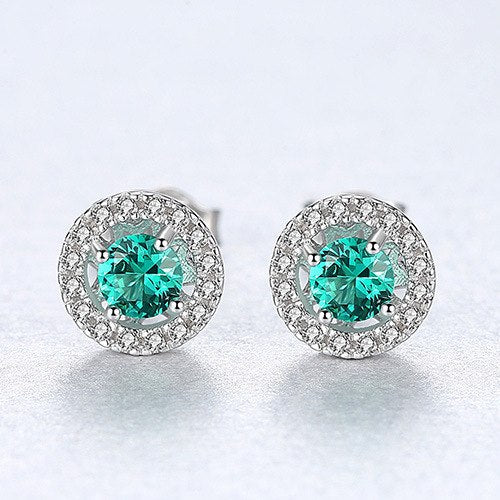Simple rectangle Stud Earrings Green Red Blue Zircon 925 Silver Earrings for Women 3 Color Classic Fashion Jewelry Style Gift