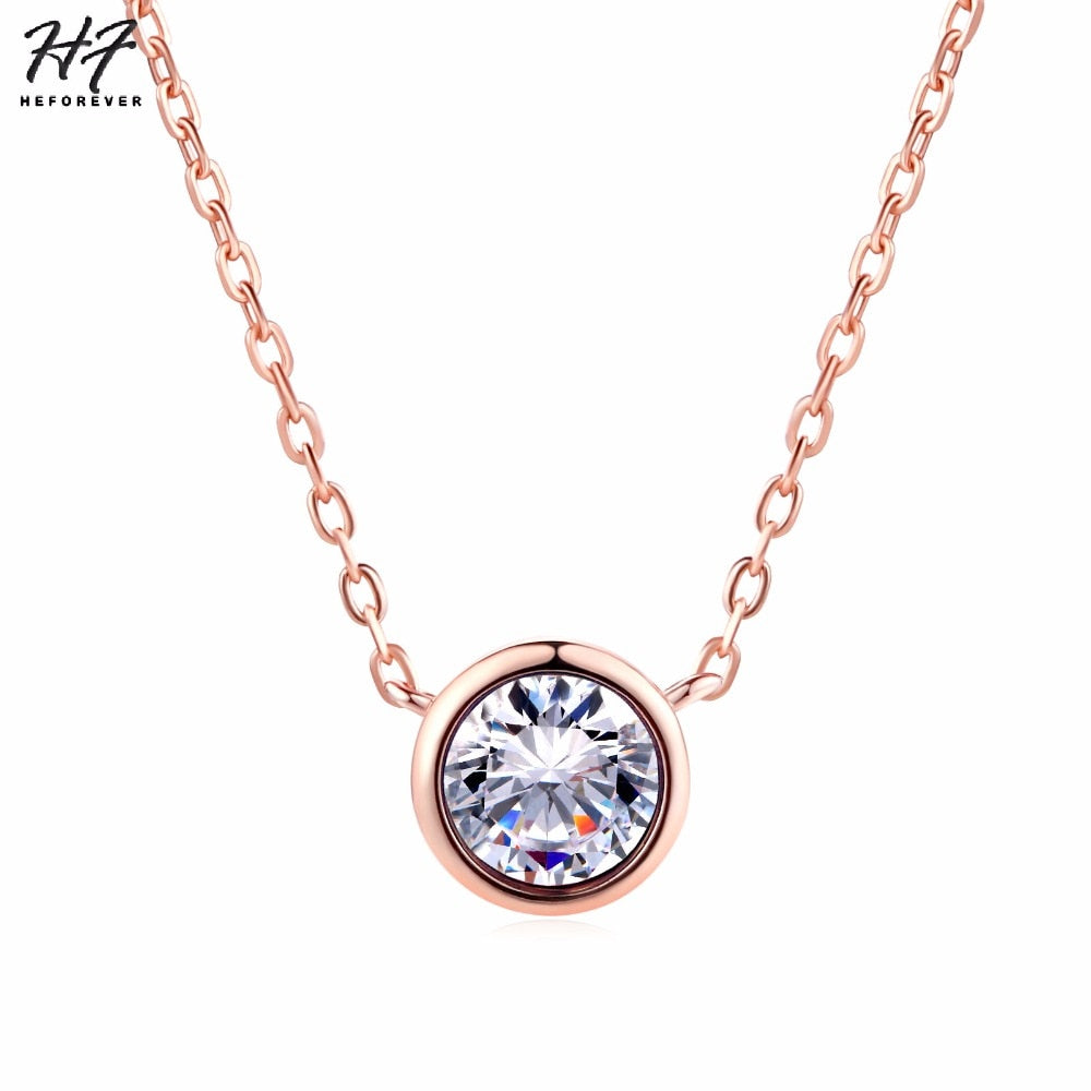 Simply Small Round 1 carat Cubic Zirconia Rose Gold Color Pendant Necklace Jewelery for Women and Girls N388 N453 N454