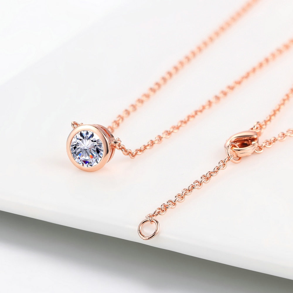 Simply Small Round 1 carat Cubic Zirconia Rose Gold Color Pendant Necklace Jewelery for Women and Girls N388 N453 N454