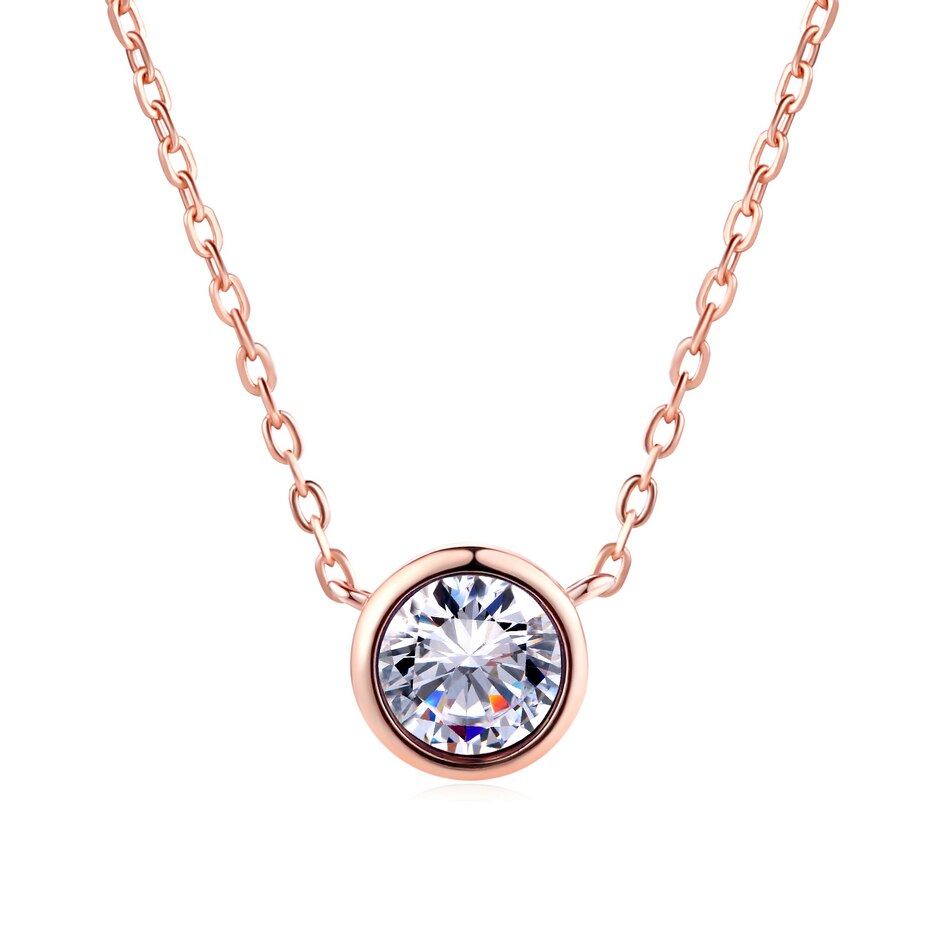 Simply Small Round 1 carat Cubic Zirconia Rose Gold Color Pendant Necklace Jewelery for Women and Girls N388 N453 N454