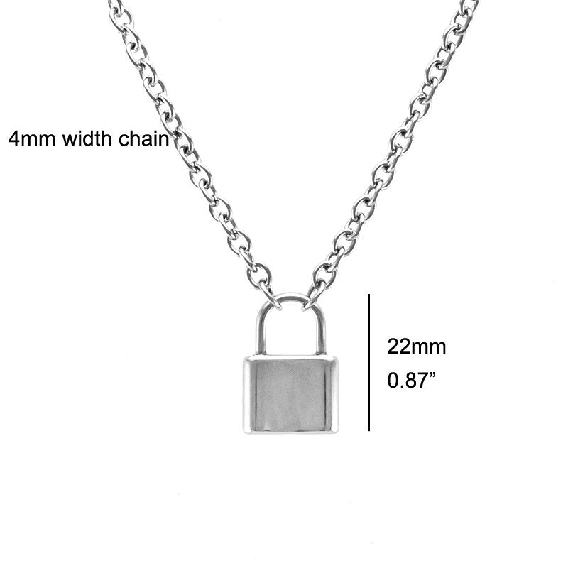 Men Jewelry silver color Lock pendant necklace Brand new Stainless Steel Rolo Cable Chain necklace